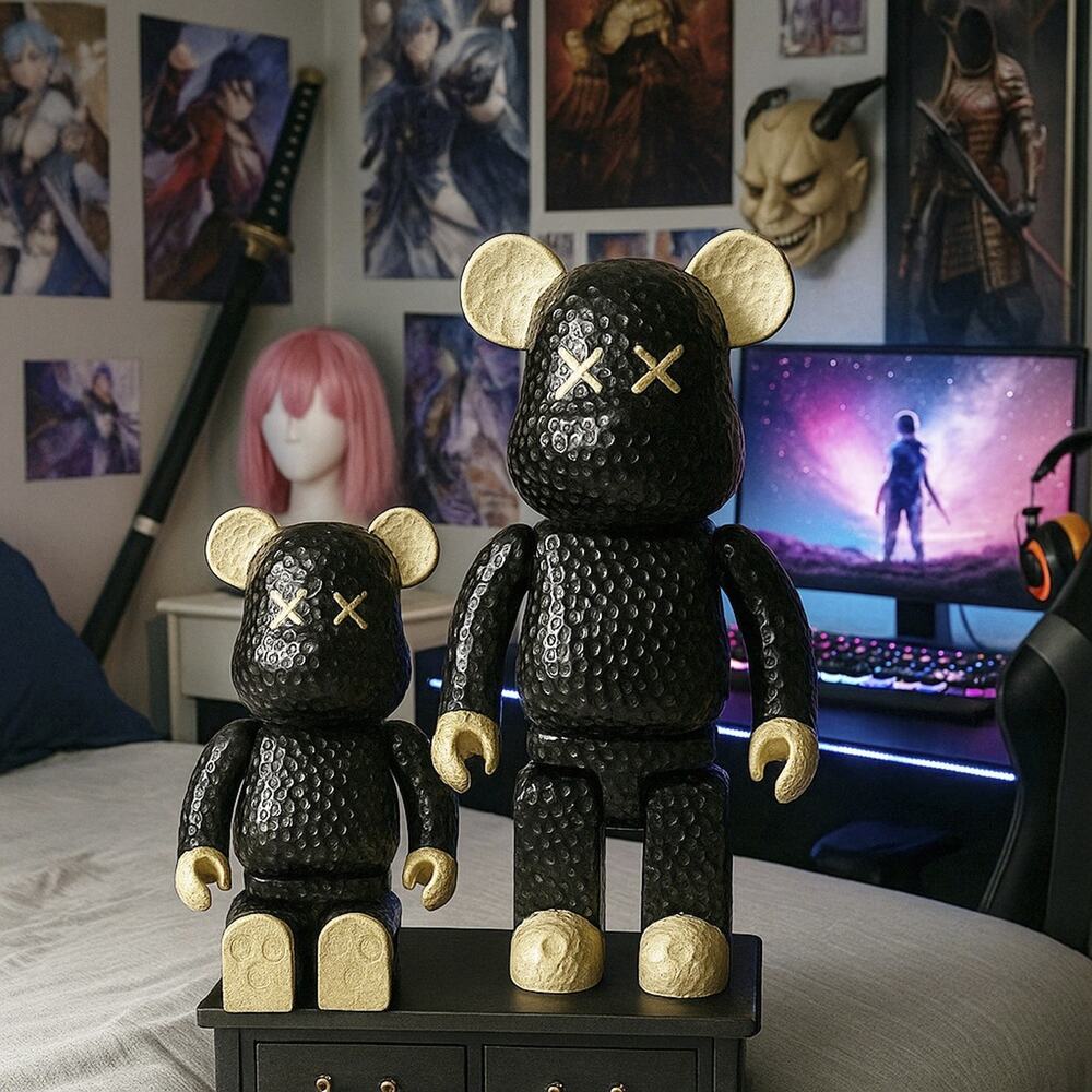 Black Gold Bearbrick Bears Figurine Pop Art Deco Anime Collectible Shelf Statue
